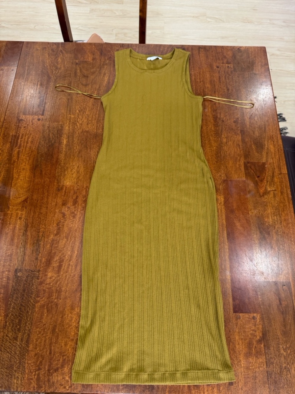 Nine West Sleeveless Ribbed Midi Dress in Olive Green